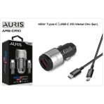 Araç Şarj Cihazı Oto Çakmaklık Şarj Aleti Seti 2 Port/ USB +Type C Kablo Yüksek Hızlı Şarj 45 W Qc Set - Siyah - Renk