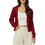 Arach&Cloz Örgü ceket, kadın hırkası, kısa, hafif, uzun kollu, kısa kollu, bolero, kutlama için, örgü manto, düğmeli üst, A-Kırmızı, L