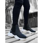 Aradimtaradim Ba0444 Bağcıksız Rahat Yüksek Taban Siyah Beyaz Taban Erkek Spor Yarım Bilek Bot 43