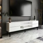 Aragon Modern Tv Sehpası – 140 Cm, 2 Kapaklı + 2 Açık Raflı, Beyaz