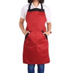 Aramox Ayarlanabilir Üniseks Polyester Önlük Cepli Elbise Şef Mutfak Restoran Bahçe Açık El Sanatları Masa Kullanımı (Siyah Kenarlı Kırmızı Etek)