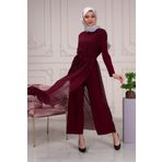 Aranlı tekstil Şifon Seyyar Kemerli Kadın Uzun Tulum Elbise