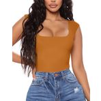 Aranmei Kadın Seksi Nedensel Bodysuit Kare Yaka Kolsuz Kolsuz Atlet Bodysuit Teddy Clubwear Dışarı Çıkmak için, kahverengi, XXL