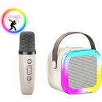 Araoke Hoparlör 5W Tf Kart/usb/tws Özellikli 2inch Bass Mikrofonlu Rgb Işıklı Bluetooth Speaker - Beyaz