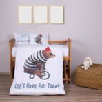 ARBA BABY Organik Pamuk ve Organik Baskılı Bebek Nevresim Takımı - Ayıcık ve Bisiklet Temalı - 100 x 150 cm - Beyaz