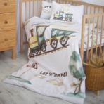 ARBA BABY Organik Pamuk ve Organik Baskılı Bebek Nevresim Takımı - Tren ve Bulut Temalı - 100 x 150 cm - Beyaz - Yeşil