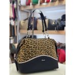 Arba Bag & Accesory Ön Gövdesi Gerçek Süet Parlak Şerit Detaylı Kadın Omuz Çantası - Leopar
