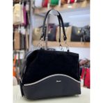 Arba Bag & Accesory Ön Gövdesi Gerçek Süet Parlak Şerit Detaylı Kadın Omuz Çantası - Siyah
