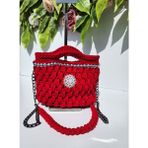 Arba Bag & Accesory Penye Ip Örgü Kristal Taş Dikim Kadın El-Omuz Çantası - Kırmızı - GENİŞLİK :27 CM YÜKSEKLİK :17 CM DERİNLİK :15 CM UZUN ASKI