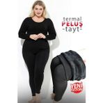 Ar&Be Kadın Dikişsiz Büyük Beden Bileği Saran Özel Bant Iç Yüzeyi Peluşlu Termal Tayt - 2XL - Siyah