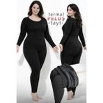 Ar&be Kadın Dikişsiz Büyük Beden Bileği Saran Özel Bant Iç Yüzeyi Peluşlu Termal Tayt - Siyah - 8XL