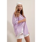 Arben Boutique 3900 Oversize Uzun Basic Gömlek - Lila - 36