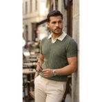 Arben Boutique Erkek Desenli Kısa Kollu Triko Tişört - %100 Pamuk Akrilik - Haki - XL