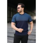 Arben Boutique Erkek Renk Bloklu Bisiklet Yaka Kısa Kollu Triko Tişört - Lacivert - 2XL