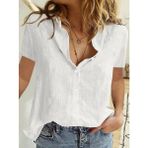 Arben Boutique Kadın Kısa Kollu Basic Keten Gömlek - L - XL - Beyaz