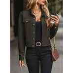 Arben Boutique Kadın Uzun Kollu Önden Düğmeli Kısa Süet Ceket - 2XL - 3XL - Haki