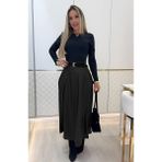 Arben Boutique Kadın Yüksek Belli Maxi Deri Kemersiz Etek - Siyah - L - XL