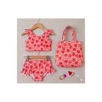 ARBİ kids Kız çocuk çilekli çantalı üç parça mayo bikini takımı çantalı yazlık bir beden büyük alınız
