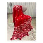 Arca Weaving Kırmızı Yeni Yıl Yılbaşı Desenli Triko Battaniye Tv Şalı Çift Taraflı