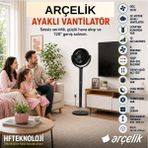 Arçelik Kullanımı Kolay Dijital Kontrol Paneli ve 55 Watt Güçlü Motoru ile Güçlü Ayaklı Vantilatör - Siyah
