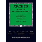 Arches 1795090 Sulu Boya Kağıdı, Blok (A5: 14,8 x 21 cm, Baş Yapıştırılmış 300 g/m² İnce Tanecik) 12 Yaprak Doğal Beyaz
