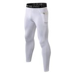 Arcweg Erkek termal tayt, kompresyon pantolonu, cepli, içlik, spor, koşu taytı, nefes alır, polar astarlı pantolon, spor salonu, koşu, yürüyüş, futbol, basketbol, boks, yoga için, beyaz, XXL