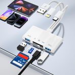 Ardaddyn iPhone iPad Kamera için SD Kart Okuyucu - 5 in 3 Dijital Kamera Adaptörü SD/TF/Micro SD Kart+2* USB Adaptörü+USB Adaptörü+USB C Ses Adaptörü, PC/Android/Yıldırım Cihazı için Hafıza Kartı Okuyucu, Tak
