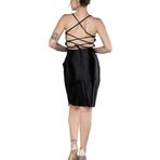 Arden Kısa Abiye, Saten Askılı Drapeli Bodycon, Fit Sırt Dekolteli Midi Kokteyl, Mezuniyet Elbisesi, 36-40