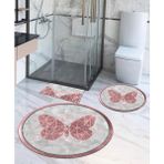 Ardizayn Kelebek - Kaymaz Taban Yuvarlak Banyo Halısı (100X100-60X60-40X60 CM 3'LÜ SET) - Çok Renkli - 100 x 100
