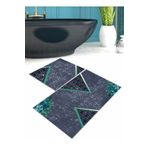 Ardizayn Puslu Mavi, Dekoratif, Kaymaz Tabanlı, Yıkanabilir 2'li Halı (60x100cm - 50x60cm) Halı