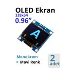 Arduino 2-adet OLED Ekran 0.96" I2C (Mavi, Monokrom)