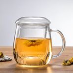 Arefen Kapaklı ve süzgeçli cam çay fincanı, büyük, 500 ml, borosilikat cam, çay poşeti için, gevşek çay, çiçek çayı, sevimli mantar, şeffaf cam, çay bardağı, çift duvarlı, babalar için doğum günü