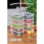 Arel - 10'lu Set Saklama Kabı, 10 Adet 2000ML (2 Lt) Dikdörtgen Şeffaf Kendinden Kapaklı Saklama Kabı, Bpa Içermez, Buzdolabı, Dondurucu ve Dolap Organizeri