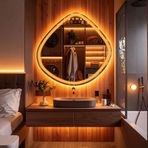 Arelu Led'li Lazer Kumlamalı Lavabo & Banyo Aynası (Dokunmatik Sensörlü) amber led'li 100 x 100