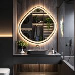 Arelu Led'li Lazer Kumlamalı Lavabo & Banyo Aynası (Dokunmatik Sensörlü) günışığı led'li 70 x 70