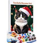 Aren Design Sayılarla Boyama Çerçeveli Hobi Seti Numaralı Tuval Fırça Boya Dahil Yeni Yıl Kedileri