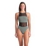 Arena 006658600 Mesh Panels Swimsuit Vent Back Gri Kadın Yüzücü Mayosu