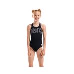 ARENA Graphic Swimsuit V Back Kız Çocuk Mayo, 8-9 Yaş, 006680501, Siyah, Kız çocuk