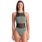 Arena Mesh Panels Swimsuit Vent Back Kadın Yeşil Yüzücü Mayosu 006658600