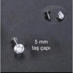 Ares Collection 316L Cerrahi Çelik Büyük Boy Zirkon Tek Taş Tragus Helix Conch Kıkırdak Lobe Uyumlu Labret Piercing - 6mm - Gümüş