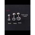 Ares Collection 316L Cerrahi Zirkon Tek Taş Tragus Helix Conch Kıkırdak Lobe Uyumlu 4 mm Gümüş Piercing