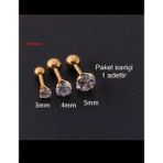 Ares Collection 316L Cerrahi Zirkon Tek Taş Tragus Helix Conch Kıkırdak Lobe Uyumlu 5 mm Gold Piercing