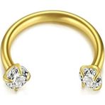 Ares Collection Cerrahi Çelik Iki Ucu Taşlı Tragus Helix Kıkırdak Lobe Uyumlu Piercing Küpe - 6 mm - Altın