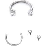 Ares Collection Cerrahi Çelik Iki Ucu Taşlı Tragus Helix Kıkırdak Lobe Uyumlu Piercing Küpe - 8 mm - Gümüş