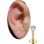 Ares Collection Cerrahi Çelik Tek Taş Tragus Helix Lobe Uyumlu Labret Piercing - 6 mm - Altın