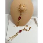 Ares Collection Delik Gerektirmeyen Dudaklı Sıkıştırma Fake Meme Ucu Nipple Piercingi - 1 cm - Kırmızı
