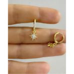 Ares Collection Zirkon Taşlı 1 Adet Kutup Yıldızı Helix Kıkırdak Kulak Memesi Uyumlu Halka Piercing Küpe - Gold
