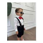 Ares Kids Fashion Beyaz Gömlek ve Siyah Salopet (Kırmızı Papyon Dahildir) Çocuk ve Bebek Giyim Hediyelik