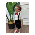 Ares Kids Fashion Beyaz Kısa Kol Gömlek ve Siyah Kısa Salopet Papyon Erkek Çocuk ve Bebek Giyim