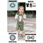 Ares Kids Fashion Haki Kısa Şortlu Salopet Beyaz Gömlek Ve Papyon Takım Bebek Ve Çocuk Giyim Erkek Bayramlık Hediye